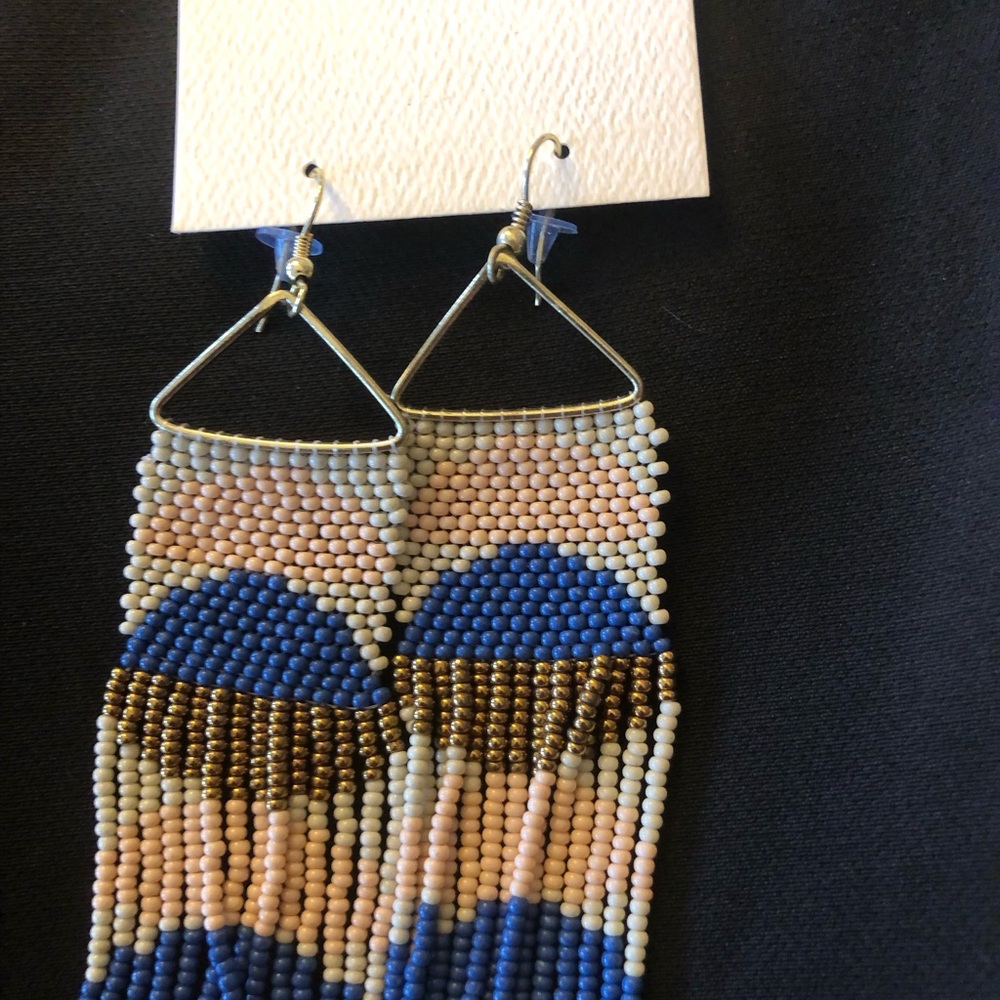 Handcrafted Beaded Earrings in Blue and Gold